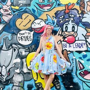 New York Couture *One of a Kind* VINTAGE Digimon Print Ruffle Dress